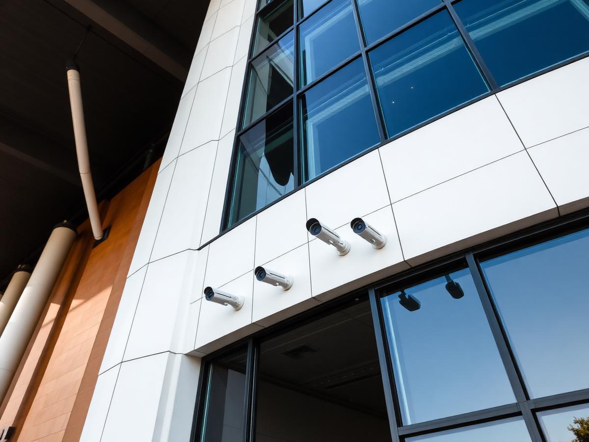 CCTV cameras on modern commercial building