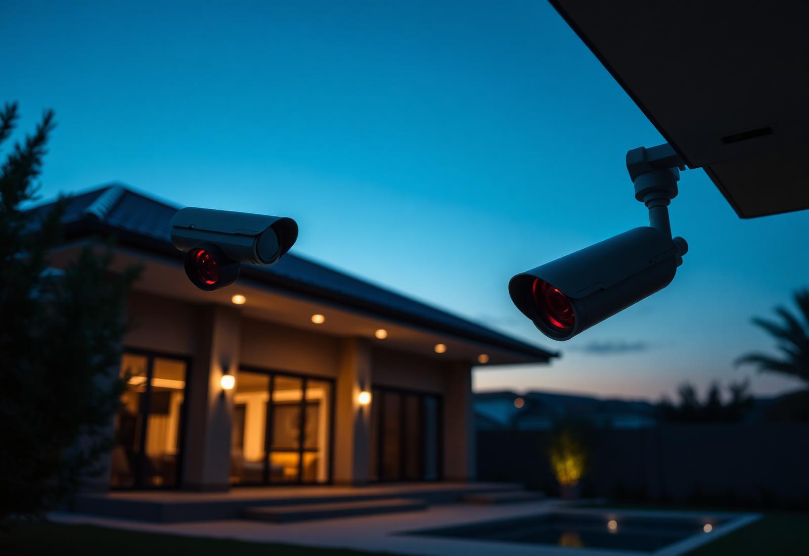 CCTV cameras on a modern South African home at dusk